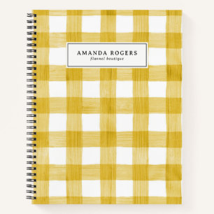 Yellow Watercolor Buffalo Plaid Personalized Notebook