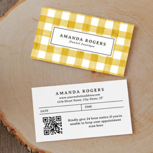 Yellow Watercolor Buffalo Plaid QR CODE modern Appointment Card