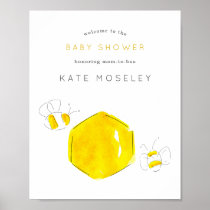 Yellow Watercolor Bumble Bee Baby Shower Welcome Poster