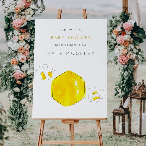 Yellow Watercolor Bumble Bee Baby Shower Welcome Poster