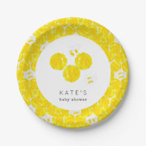 Yellow Watercolor Bumble Bee Beehive Baby Shower Paper Plates