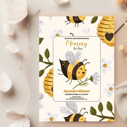 Yellow Watercolor Bumble Bee Hive Baby Shower Invitation