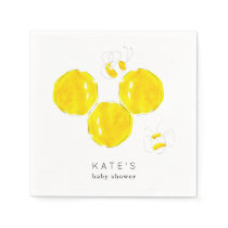 Yellow Watercolor Bumble Bee Honeycomb Baby Shower Napkins