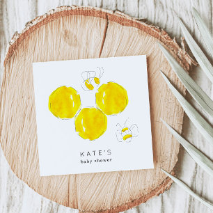 Yellow Watercolor Bumble Bee Honeycomb Baby Shower Napkins