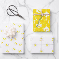 Yellow Watercolor Bumble Bee Honeycomb Baby Shower Wrapping Paper Sheets