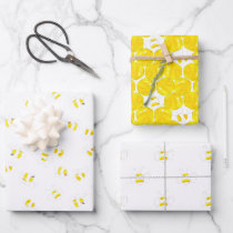 Yellow Watercolor Bumble Bee Honeycomb Baby Shower Wrapping Paper Sheets