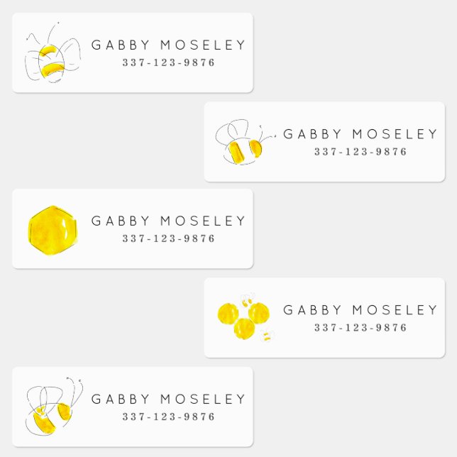 Yellow Watercolor Bumble Bee Personalized Kids' Labels (Group)
