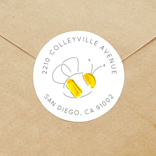 Yellow Watercolor Bumble Bee Return Address Classic Round Sticker