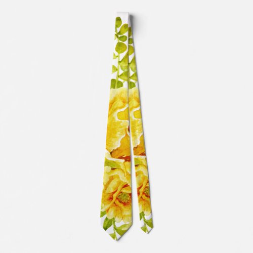 Yellow watercolor cactus flowers succulent neck tie