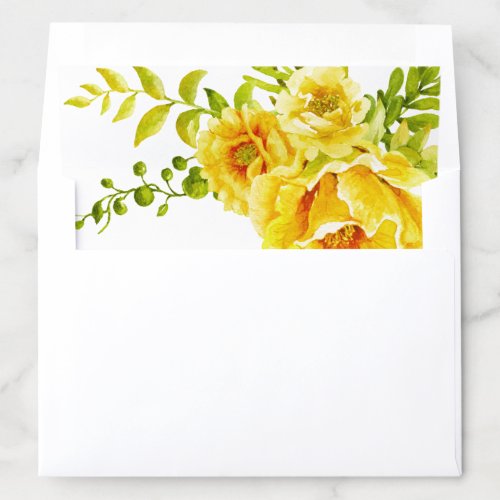 Yellow watercolor cactus flowers succulent wedding envelope liner