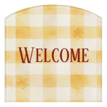 Yellow Watercolor Checkerboard Floral Welcome