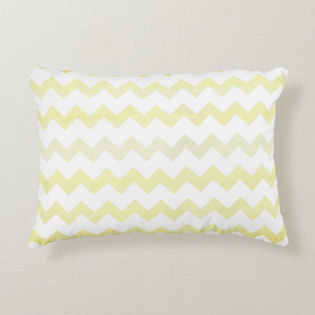 Yellow Watercolor Chevron Zigzag Pattern Accent Pillow (Front)
