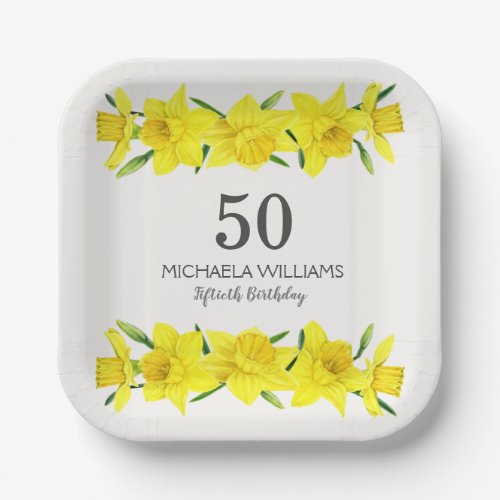 Yellow Watercolor Daffodil 50th Birthday Napkins Paper Plates