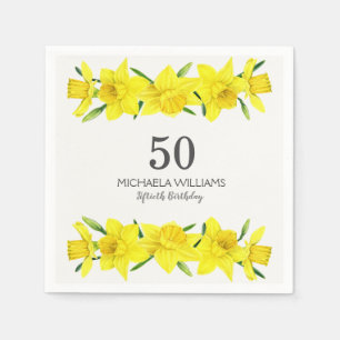 Yellow Watercolor Daffodils 50th Birthday Party Napkins