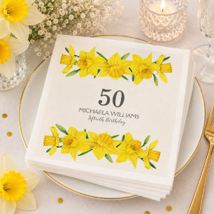 Yellow Watercolor Daffodils 50th Birthday Party Napkins