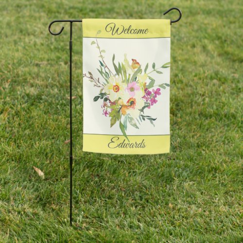 Yellow watercolor daffodils custom garden flag