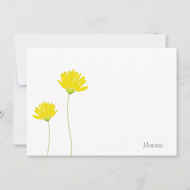 Yellow Watercolor Daisies Note Card (Front)