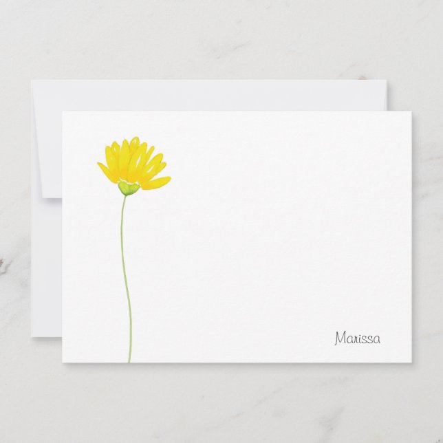 Yellow Watercolor Daisy Note Card (Front)