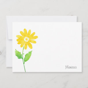 Yellow Watercolor Daisy Stem Note Card