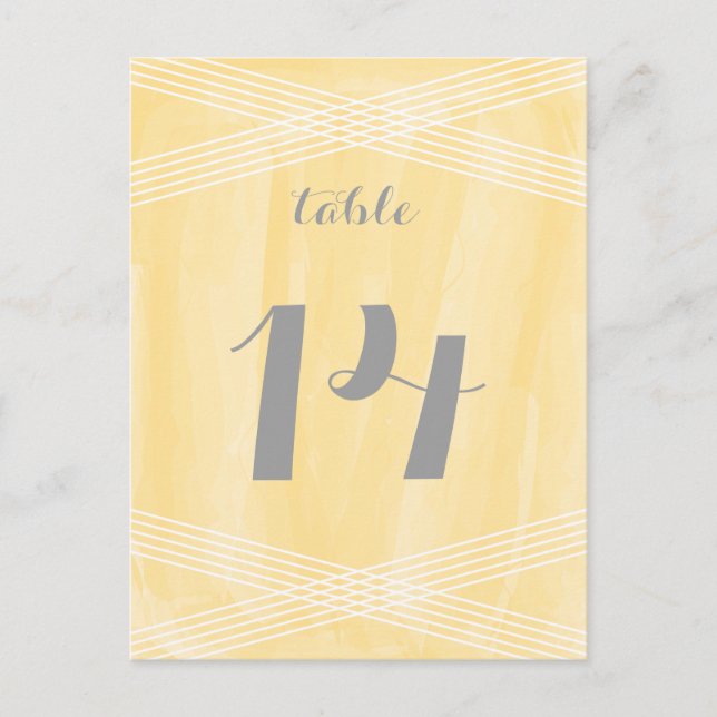 Yellow Watercolor Deco Table Number (Front)