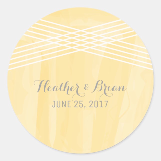 Yellow Watercolor Deco Wedding Classic Round Sticker (Front)