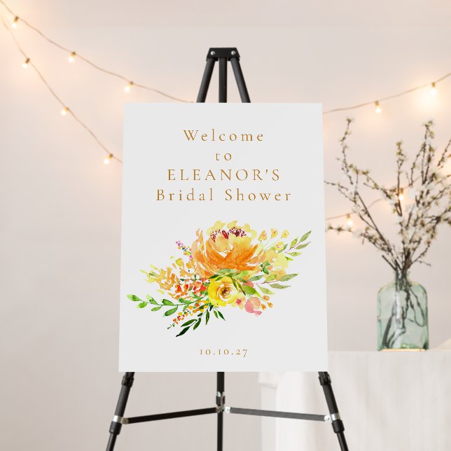 Yellow Watercolor Floral Bridal Shower Welcome Foam Board (In Situ (Stand))