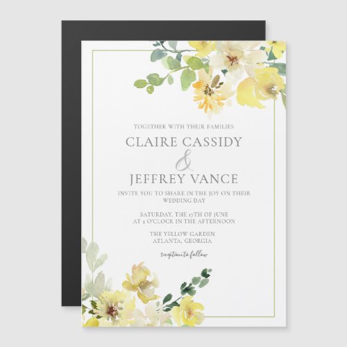 Yellow Watercolor Floral Cheerful Summer Wedding Magnetic Invitation