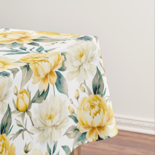 Yellow Watercolor Floral Elegant Botanical Tablecloth