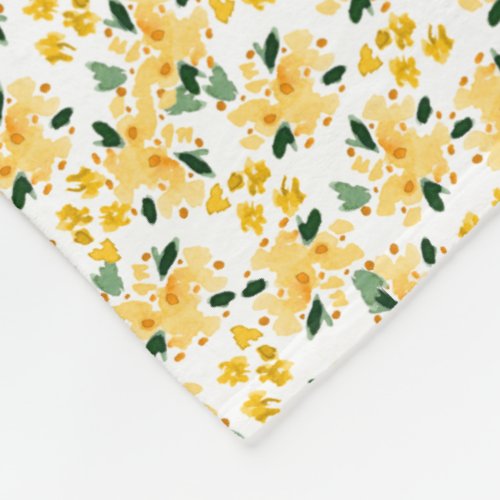 Yellow Watercolor Floral Garden Fleece Blanket