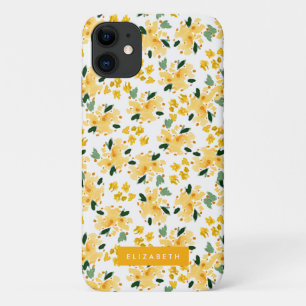 Yellow Watercolor Floral Garden Personalized iPhone 11 Case