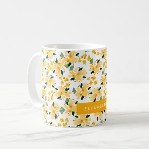Yellow Watercolor Floral Garden Personalized Coffee Mug