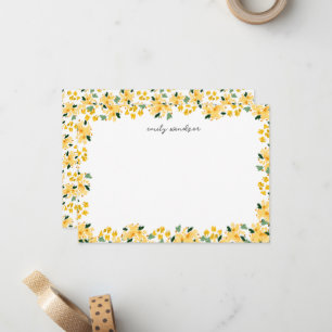 Yellow Watercolor Floral Garden Personalized Note Card