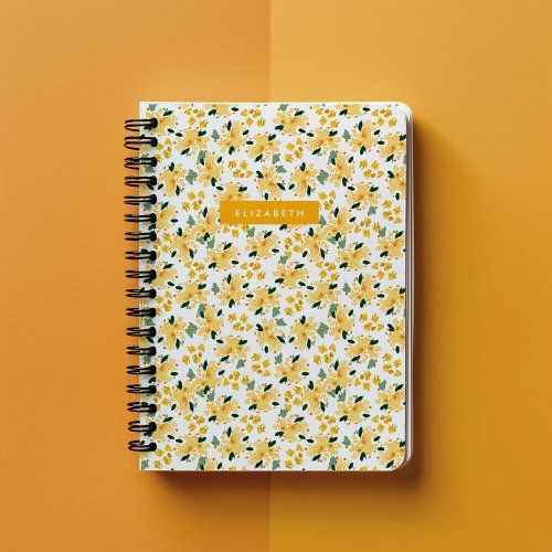 Yellow Watercolor Floral Garden Personalized Notebook