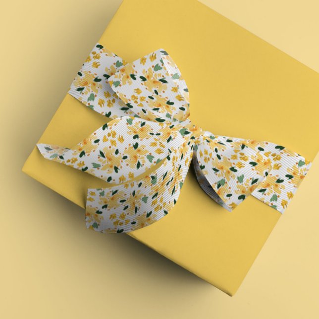 Yellow Watercolor Floral Garden Satin Ribbon (Creator Uploaded)