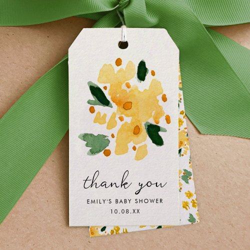 Yellow Watercolor Floral Garden Thank You Gift Tags