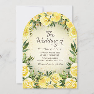 Yellow Watercolor Floral Gold Glitter Arch Wedding Invitation