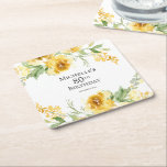 Yellow Watercolor Floral Greenery 80th Birthday Square Paper Coaster<br><div class="desc">Pretty yellow watercolor flowers and green leaves customized 80th birthday party custom coasters.  Contact me for assistance with your customizations or to request additional matching or coordinating Zazzle products for your party.</div>