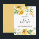 Yellow Watercolor Floral Greenery 90th Birthday Invitation<br><div class="desc">Cute, girly, and feminine yellow watercolor flowers and green leaves customized 90th birthday party invitation for women. You can change the text on this card for a birthday party for any age you are celebrating. Contact me for assistance with your customizations or to request additional matching or coordinating Zazzle products...</div>