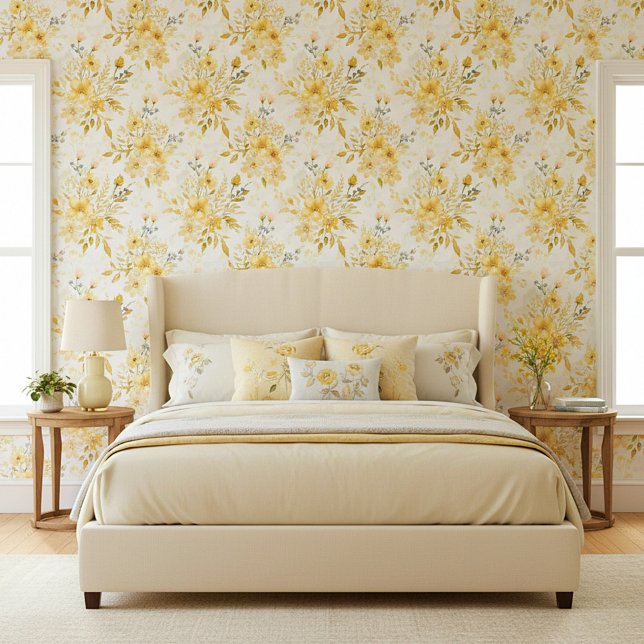 Yellow watercolor floral pattern wallpaper  (Creator Uploaded)