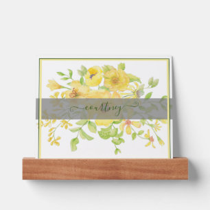 Yellow watercolor floral personalized  picture ledge