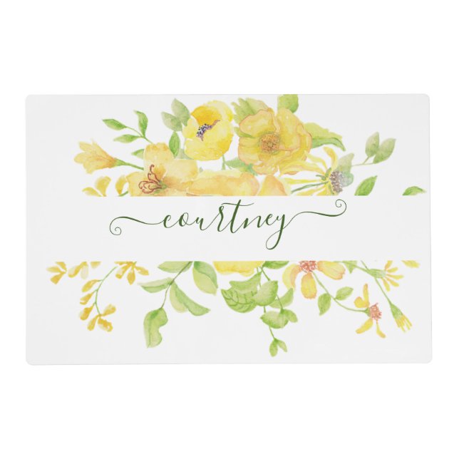Yellow watercolor floral personalized   placemat (Front)