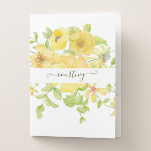 Yellow watercolor floral personalized   pocket folder