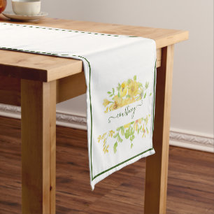 Yellow watercolor floral personalized short tabl table runner