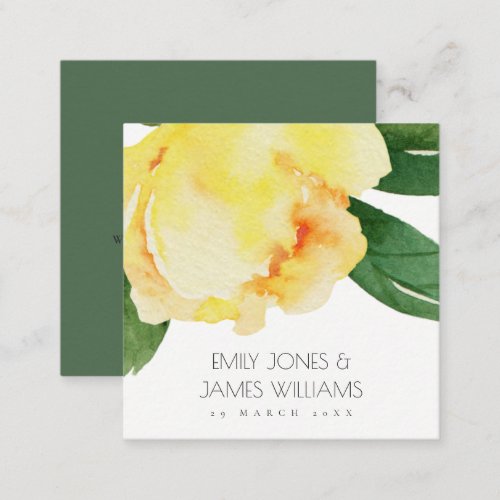 YELLOW WATERCOLOR FLORAL PERSONALIZED WEDDING SQUARE BUSINESS CARD