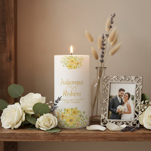 Yellow watercolor floral    pillar candle
