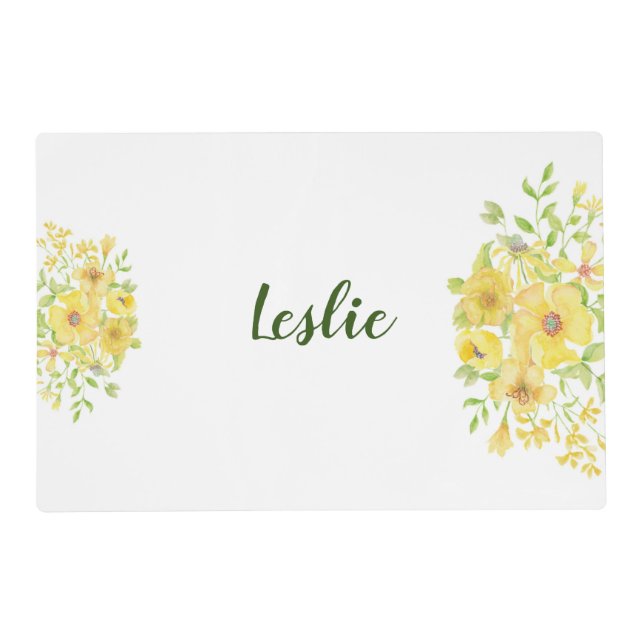 Yellow watercolor floral  placemat (Front)