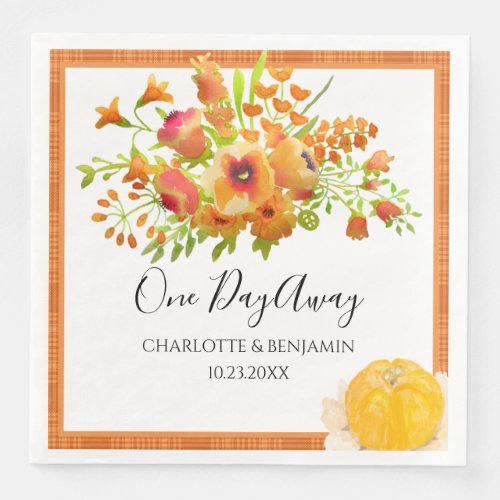 Yellow Watercolor Floral Pumpkin Rehearsal  Paper Dinner Napkins