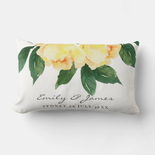 YELLOW WATERCOLOR FLORAL SAVE THE DATE GIFT LUMBAR PILLOW
