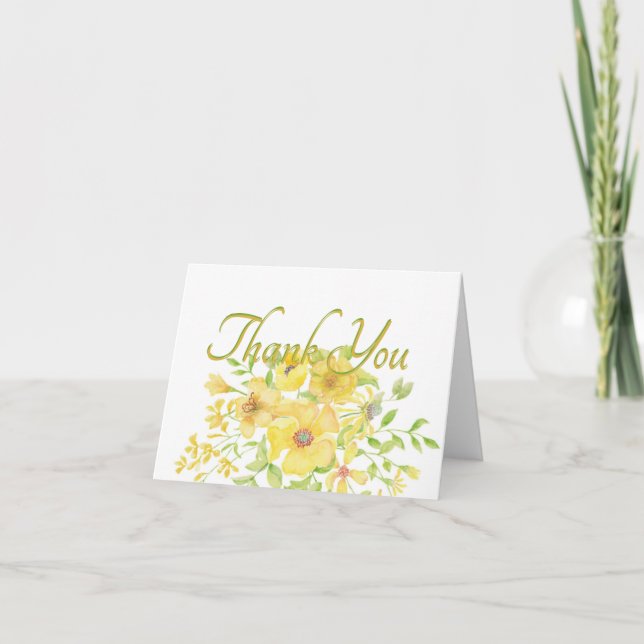 Yellow watercolor floral  thank you card (Front)