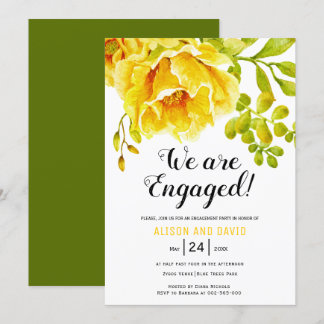 Yellow watercolor floral wedding engagement party invitation
